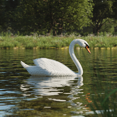 White swan on the pond