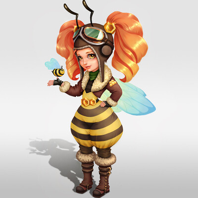 Character girl pilot in bee style