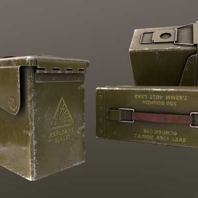 Игровая низкополигональная модель железного ящика для патронов калибра 7.62