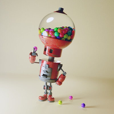 Cute robot machine with gum.