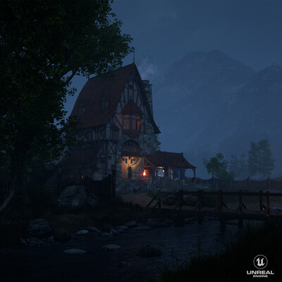 Medieval smithy. Night light option