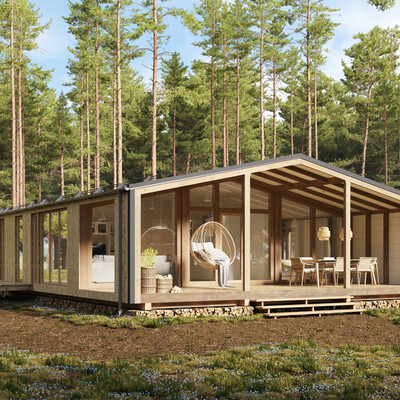 Modular house using frame technology for year-round living.