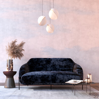 The living room at sunset