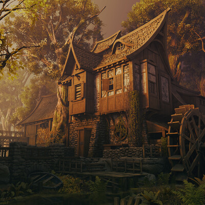 Water mill in the forest