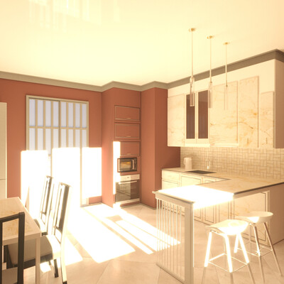 3d visualization of the kitchen-living room