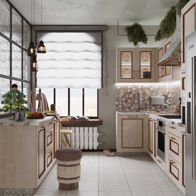 Educational work on the course of visualization. Kitchen-dining room.