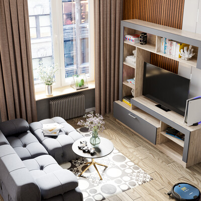 Living room kitchen. Economy segment furniture visualization