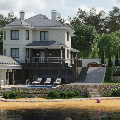 Country house with multi-level landscape
