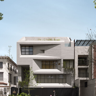 Exterior 3D visualziation. Polanco concrete apartments complex.