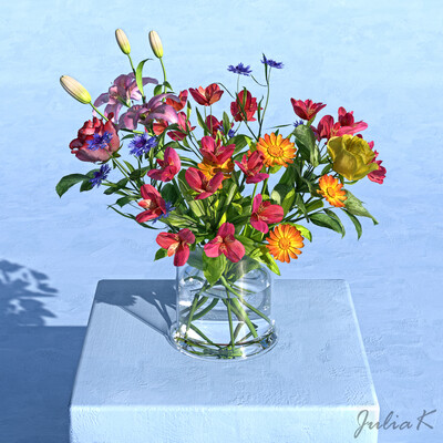 3D model of vase with flowers