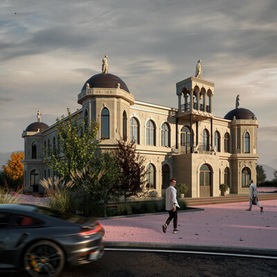 The elegant building in the classical style