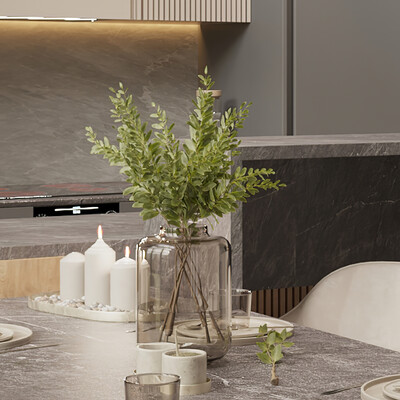 3D visualization of the kitchen - living room