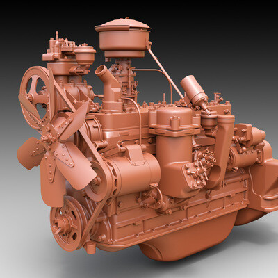 3d model - ZIL-157 engine_Clay render.