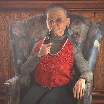 Grandma smokes a pipe