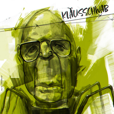 Portrait caricature by Klaus Schwab