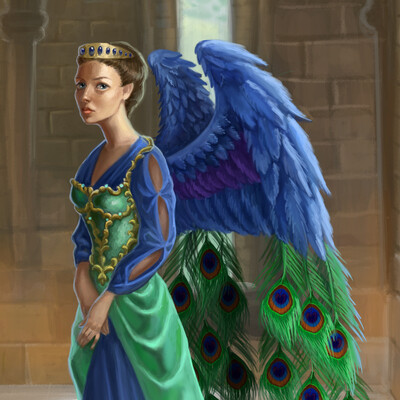 Angel with peacock wings
