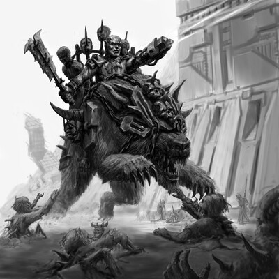 Sketch. Character. Orc cyborg on warg.