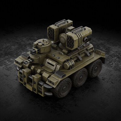 A combat vehicle model "Rhebok APC" for a post-apocalyptic game.