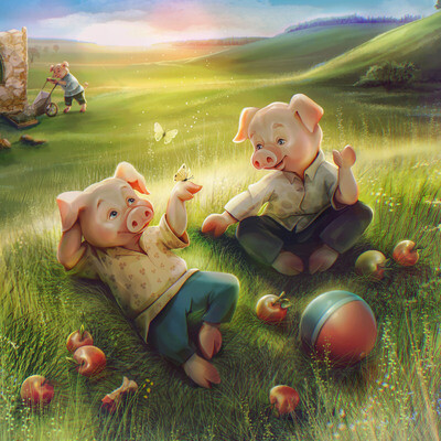 Three little pigs, illustration for a fairy tale