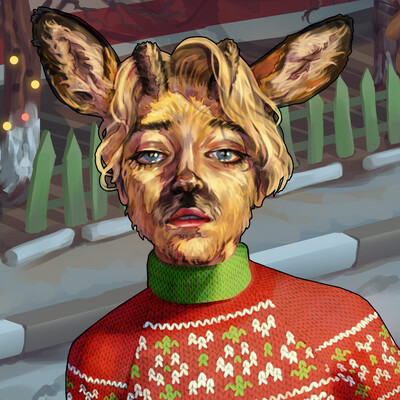 Sad deer "happy new hear" portrait in GTA 5 style