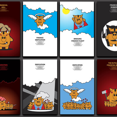 "Piggy bank" set of prints for T-shirts.