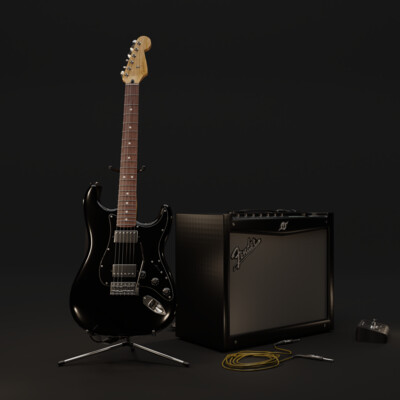 Fender Stratocaster Blacktop HH RW and Fender Mustang III with accessories