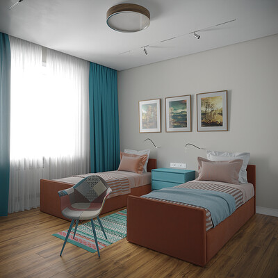 A 22 sq.m. Bedroom for Schoolchildren
