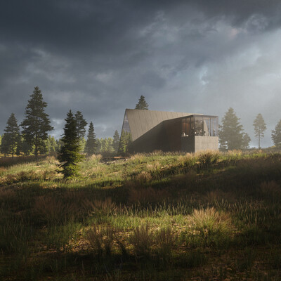 Architectural concept of house in mountains