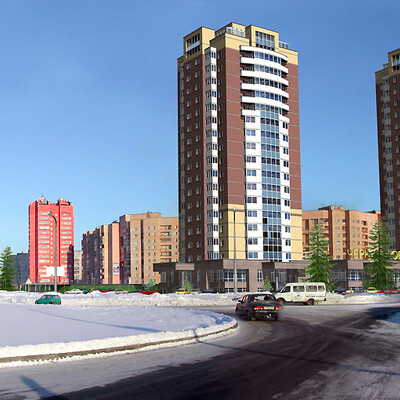 Kompleks iz dvuh 17-ti etajnyih domov s ofisnyim blokom po Institutskomu prospektu v g.CHernogolovka MO