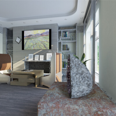 Interior with fireplace