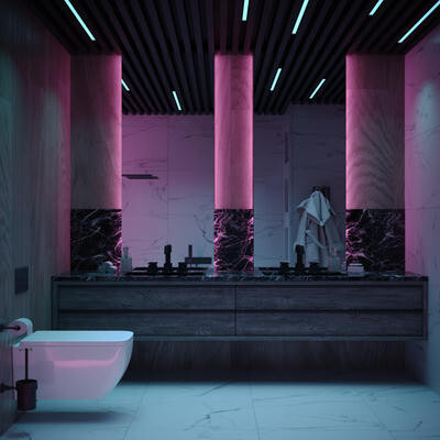 Bathroom with neon light