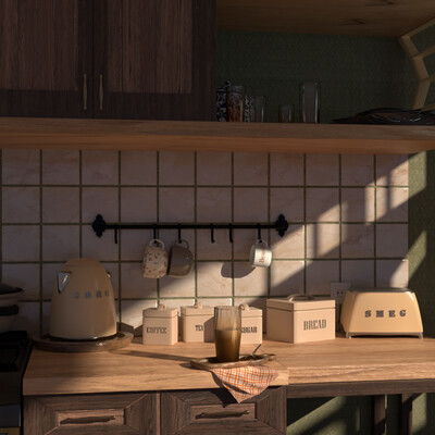 Morning kitchen and fragrant, only brewed, coffee