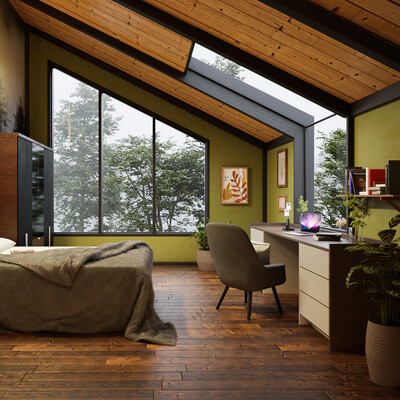 Wooden house bedroom