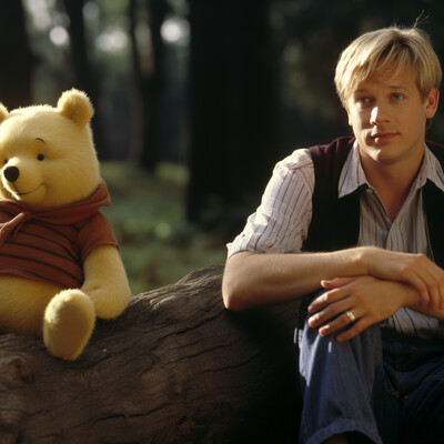 Winnie the Pooh and Christopher Robin after many years of separation.