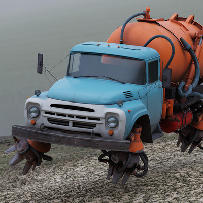 "Zil 130 sewer." 3d model of a truck. Cyber village. "Cyber birch".