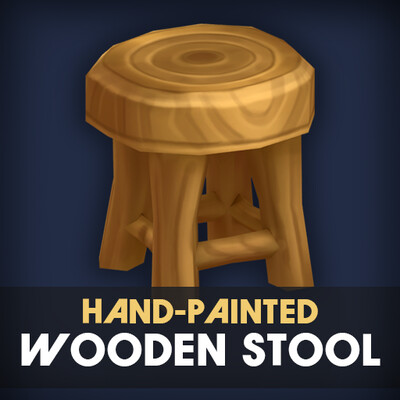 Stylized Hand-Painted Wooden Stool