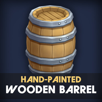 Stylized Hand-Painted Wooden Barrel