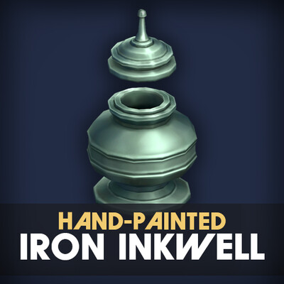 Stylized Hand-Painted Iron Inkwell