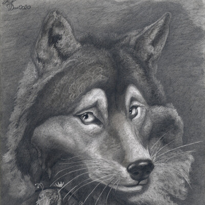 Portrait of an anthropomorphic wolf