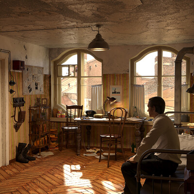 Set design for a movie. Main character's room