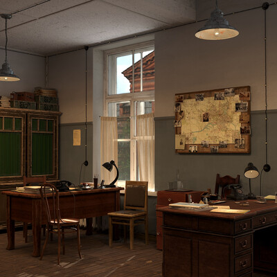 Set design for the film. Provincial police department, 1950.