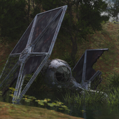 Broken TIE Fighter. Star Wars concept art.