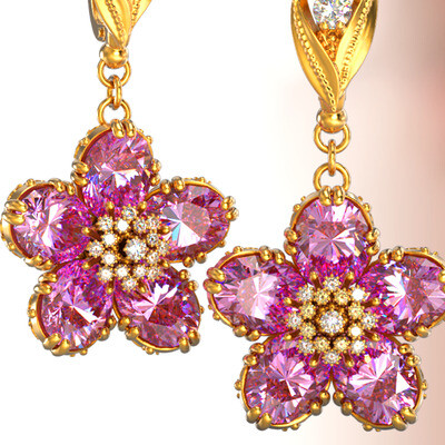 A pair of exquisite earrings inspired by the delicate beauty of pink spring flowers.