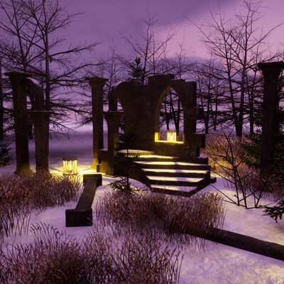 Night ruins scene