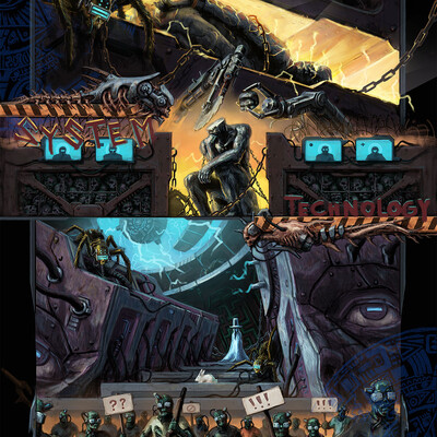 Cyberpunk. System technologies. Comic - poster.