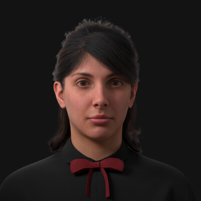 3D girl with hair and scarlet tie