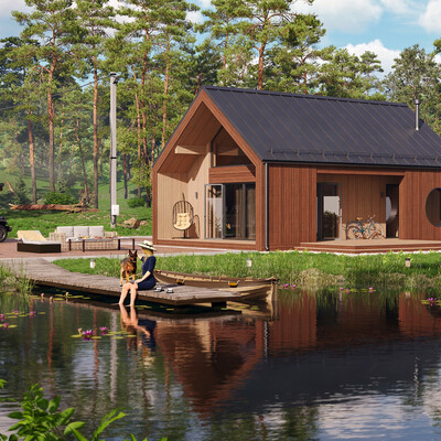 Modular house in the wild forest