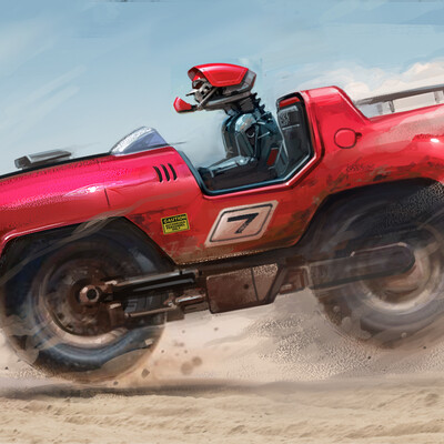 Sci fi motocycle with robot concept art, digital drawing.