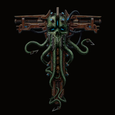 Cthulhu. Grimdark cyberpunk⁠⁠. Aggressive design.