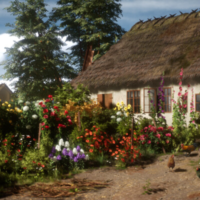 A Cottage Garden With Chickens